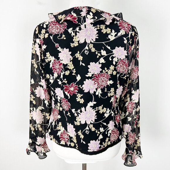 Vtg Y2K 90s Laura Ashley Floral Silk Blouse Ruffle Billowy Boho Size 10 Women's - Picture 4 of 5